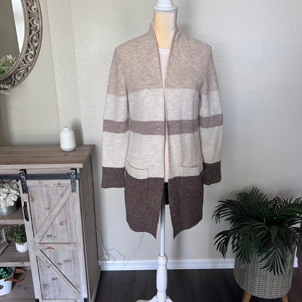 Women's Striped Open-Front Cardigan